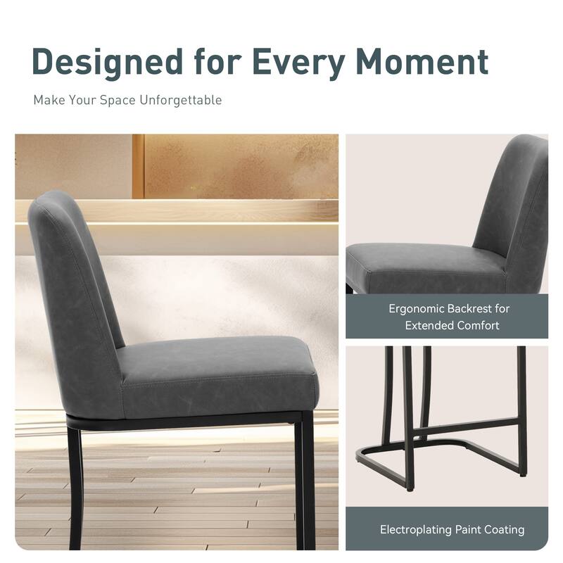 Modern Square PU Leather Bar Stool with Metal Frame