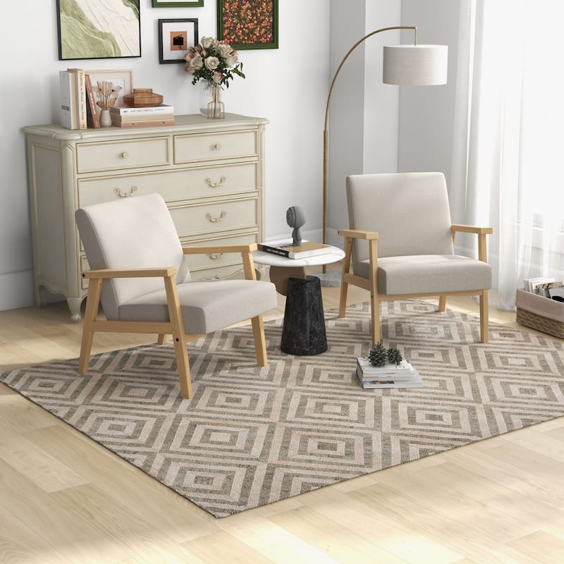 25.5 Wide Soft cushion solid wood armchair - Beige