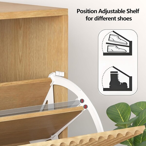 Slim Freestanding Shoe Cabinet, Narrow Fluted Shoe Storage
