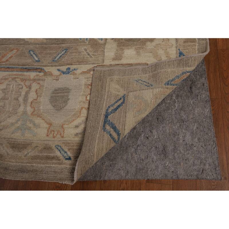 Transitional Oushak Turkish Rug Handmade Beige Oriental Wool Carpet - 9'1"x 11'9"