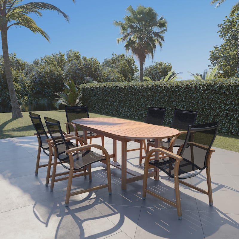Amazonia Miller 7 piece FSC Certified Wood Outdoor Patio Dinig Set - 7 Piece - Black Chairs