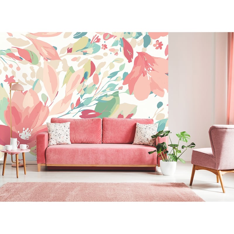 Brewster Origin Murals Flowing Flowers Coral Wall Mural - N/A