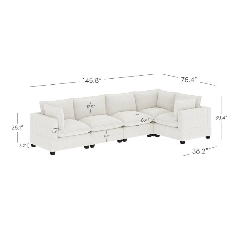 Chelsea Modern Cloud Modular Upholstered Sofa with Deep Seat and Plush Cushions