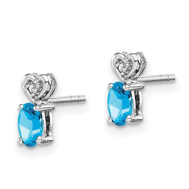 Curata 925 Sterling Silver Post Earrings Polished back Light Swiss Blue Topaz and Diamond Earrings - 8x3mm Wide