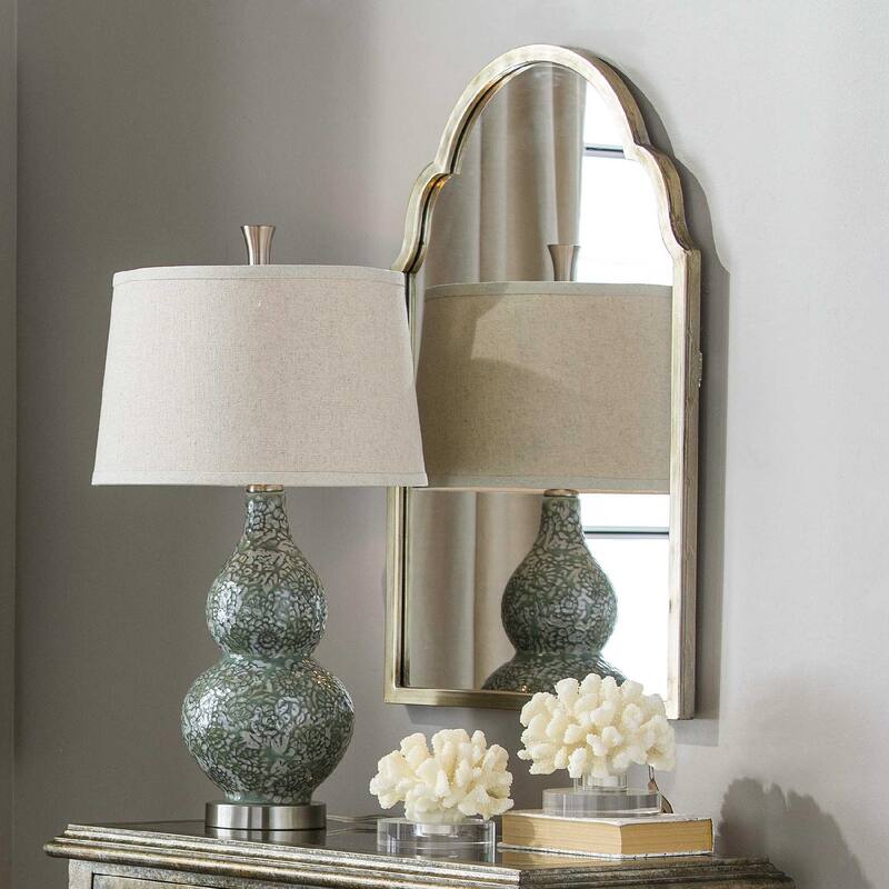 30" Petite Bridgette Metal Arch Wall Mirror w Silver Champagne Frame