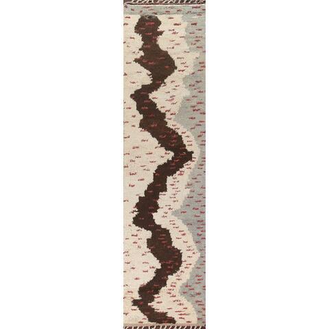 Abstract Moroccan Oriental Wool Runner Rug Handmade Staircase Carpet - 2'7" x 12'10"