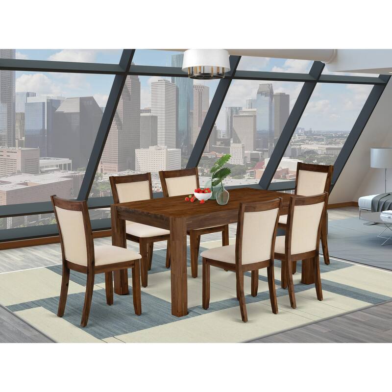East West Furniture Dining Set- a Rectangle Dining Room Table and Light Beige Linen Fabric Chairs, (Pieces & Finish Options)