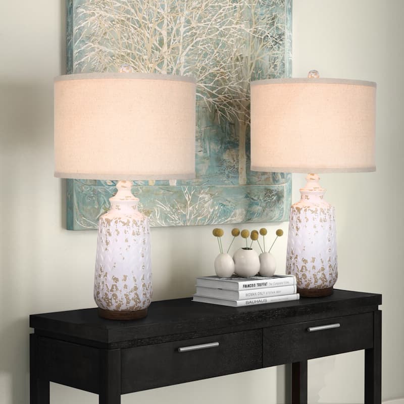 2 Set Modern Ceramic 22.5"H Nightstand Table Lamp - White 2Set