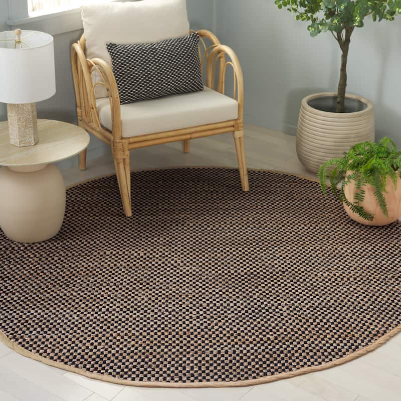 SAFAVIEH Handmade Montauk Hamide Cotton Rug - 6' Round - Natural/Black