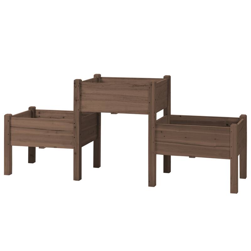 Wood Raised Garden Bed 2-Tier 3-Box Planter for Herb Flower Vegetable