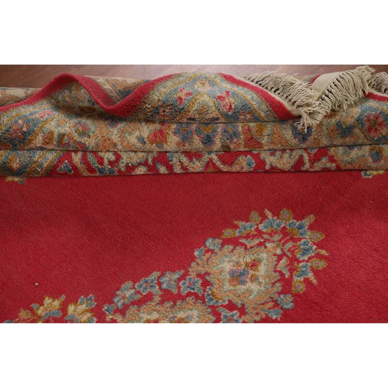 Hand Knotted Oriental 100% Wool Carpet Traditional Floral Pink Kerman Area Rug - 11' 11'' X 8' 6''