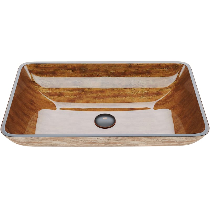 VIGO Donatello 23"L x 15"W x 5"H Glass Rectangular Vessel Bathroom Sink - Light Wood
