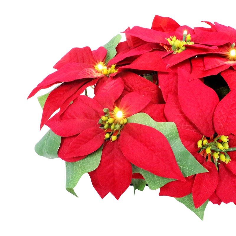 Puleo International 24" Pre-Lit Battery-Operated Artificial Red Poinsettia Window Box Décor