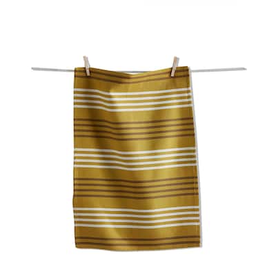 Basket Weave Stripe Dishtowel Latte Brown Cotton Kitchen Towel Machine Washable 26x18 Everyday Use