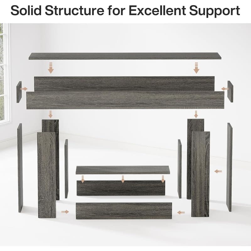 63" Long Console Table, Farmhouse 2-Tier Entryway Table with U-Shaped Base - 63" W x 11.8" D x 32.3" H