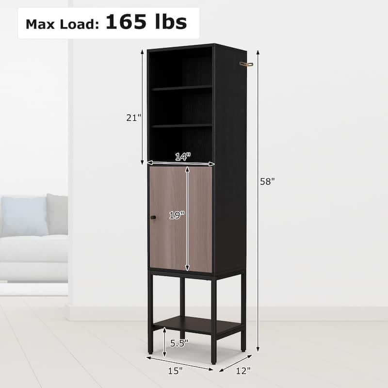Costway 57" Bathroom Tall Cabinet with 1 Door and 4 Shelves - See Details