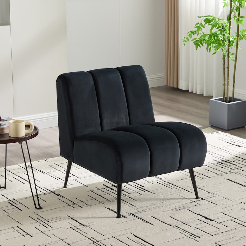24.4"W Accent Chair,Upholstered Armless Chair with Metal Legs