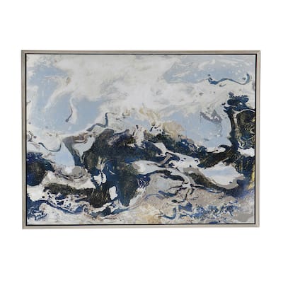 36 x 47 Framed Handpainted Wall Art, Rectangular Multicolor Cerulean Seas