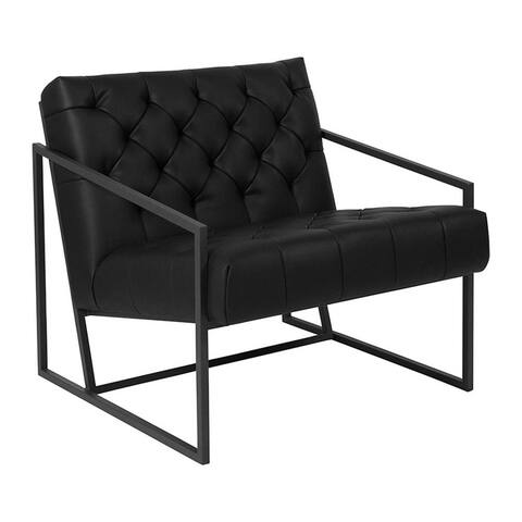 Offex Transitional Black Leather Tufted Lounge Chair