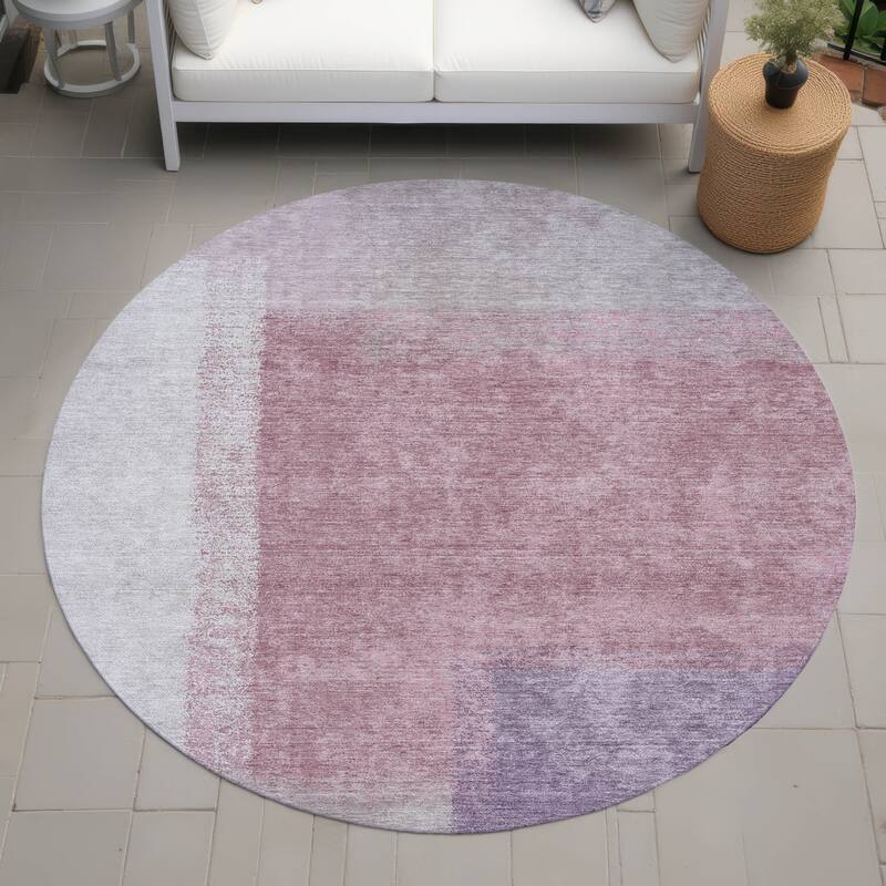 Machine Washable Indoor/ Outdoor Solid Contemporary Chantille Rug - Blush - 8' x 8'