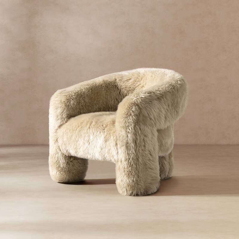 Avalon 35" Rustic Sheepskin Split Barrel Back Accent Chair - Natural Blonde Genuine Sheepskin