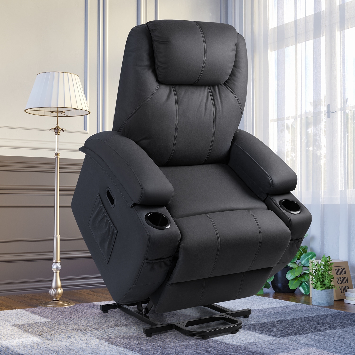 Homall PU Leather Recliner with Massage and Heated Black On