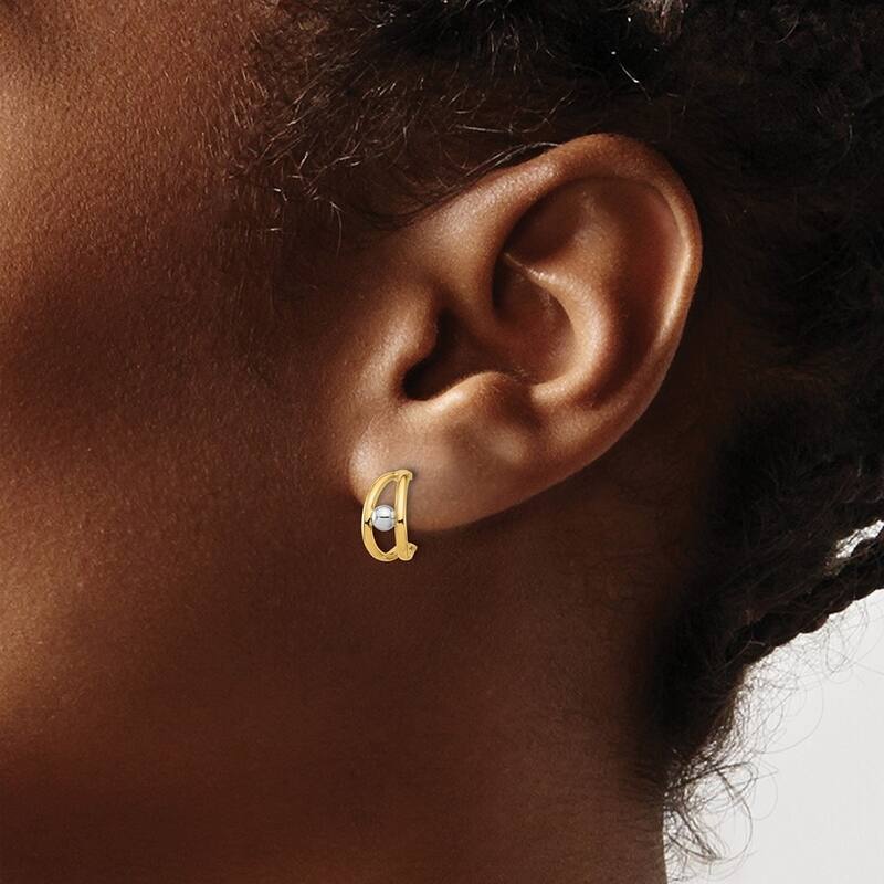 Curata 14k Two Tone Gold Polished J hoop Post Earrings - 10.5x5.75mm