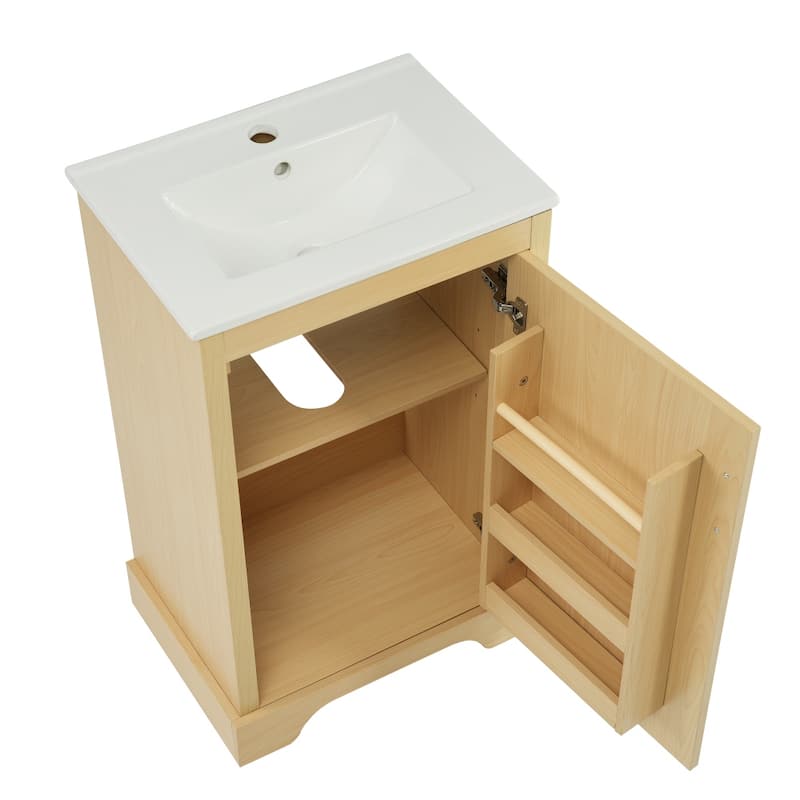 20" Natural Wood Bathroom Vanity Cabinet with Sink, Soft Closing Door and Adjustable Shelve