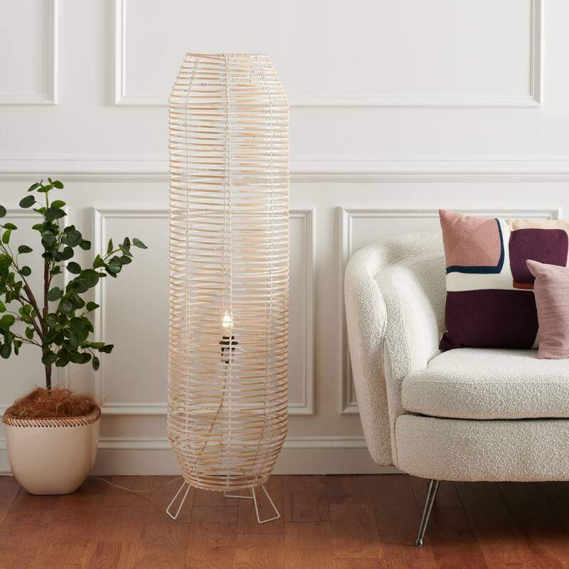 SAFAVIEH Lighting Wilde Tropical Coastal Boho 50-inch Floor Lamp - 13 in. W x 13 in. D x 50 in. H - White Washed