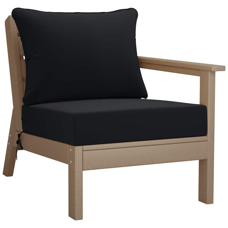 Birchwood All Weather HDPE Outdoor Patio Deep Seating Weathered Wood Right Arm Facing Chair With Cushions (1-Piece)