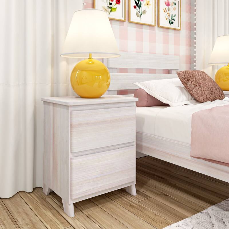Max and Lily Farmhouse Nightstand with 2 Drawers - White Wash