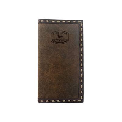 John Deere Western Wallet Mens Checkbook Laced Trim Tan Brown 4114000 - One Size