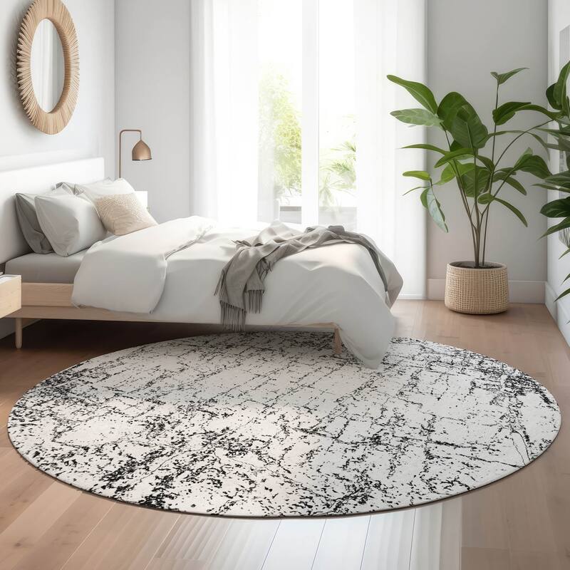 Premium Washable Super Soft Modern Crackle Mayfield Rug - Black - 8' x 8' - Round