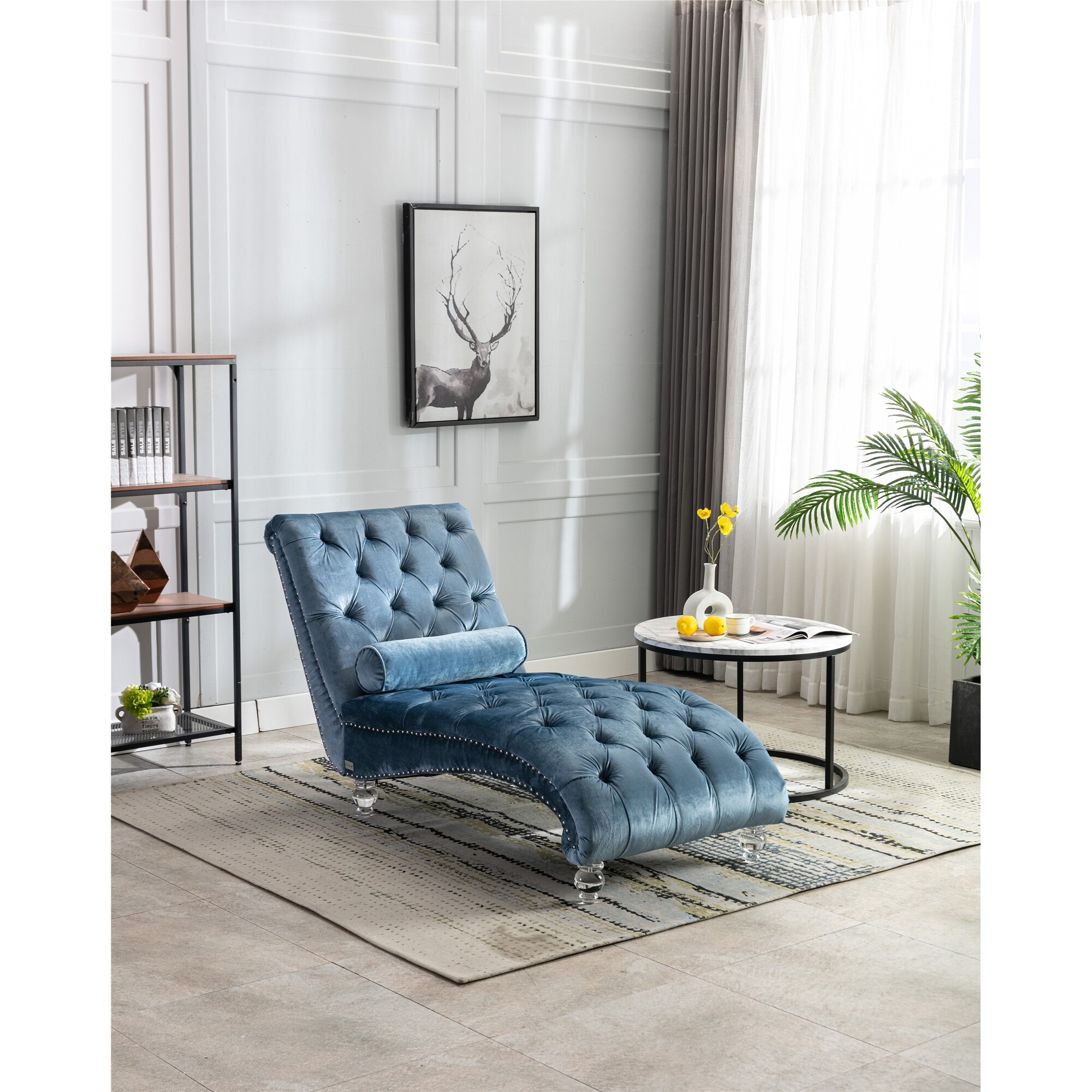 Light Blue Velvet Single Sofa Leisure Chaise Lounge Chair