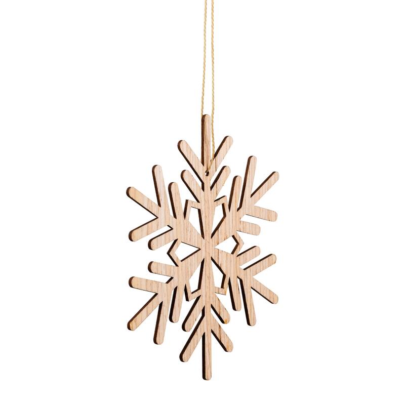 Snowflake Cut-Out Natural Wood Christmas Ornaments - 4.75" - Set of 6