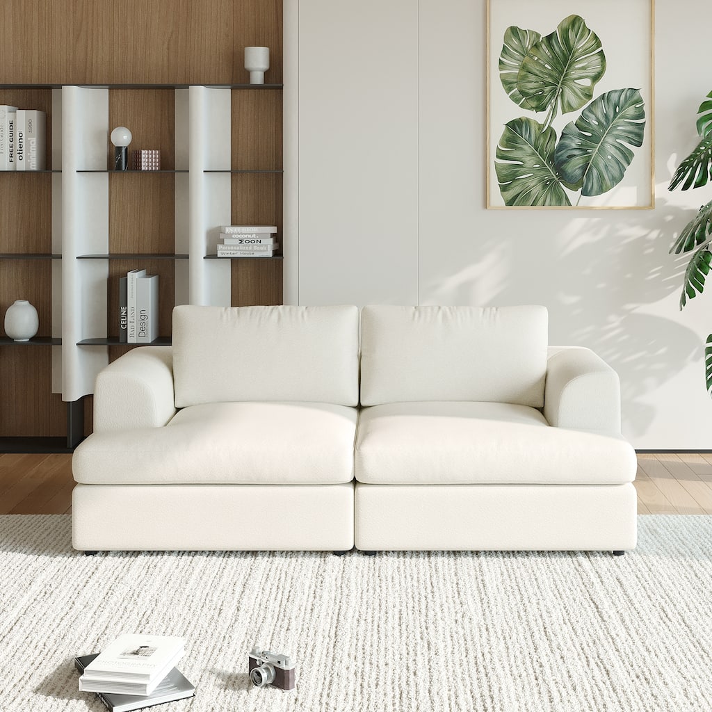 2 Seater Small Sofa Couch, Boucle Square Arm Loveseat Sofa,for Living Room Office