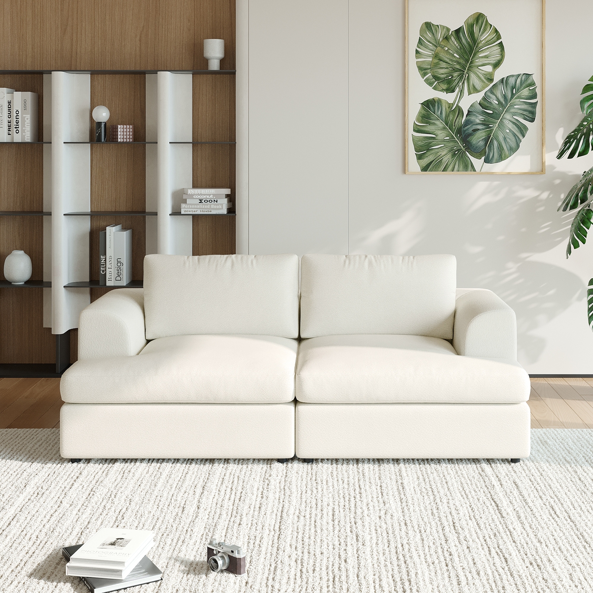2 Seater Small Sofa Couch, Boucle Square Arm Loveseat Sofa,for Living Room Office