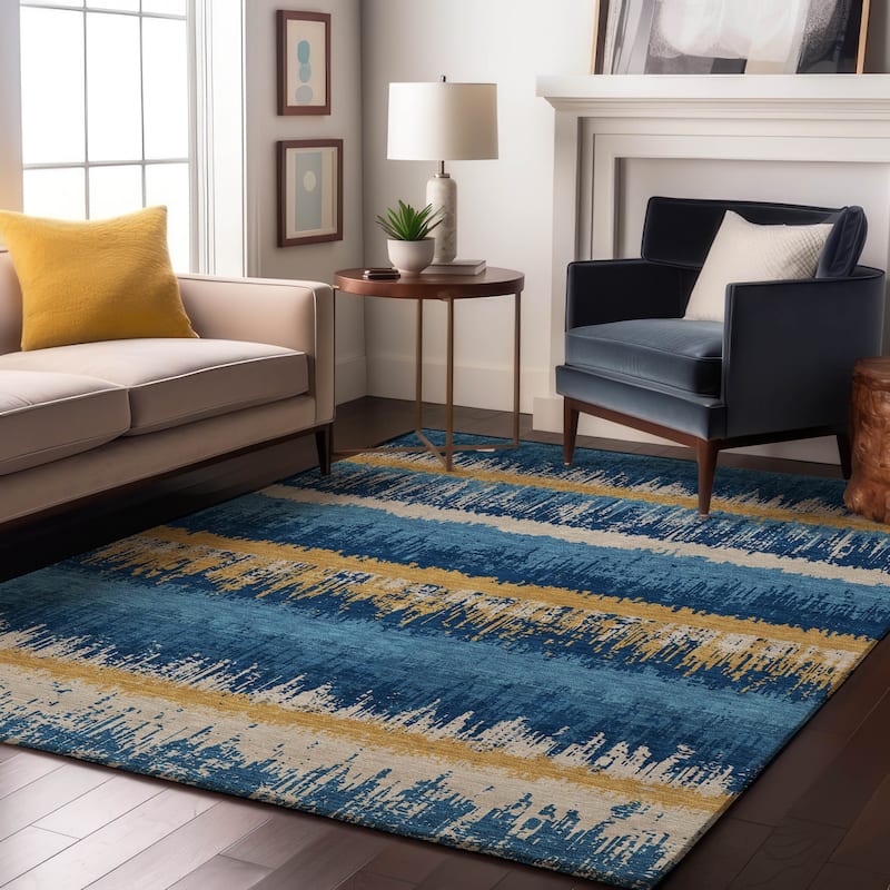 Premium Washable Super Soft Modern Ombre Stripe Mayfield Rug - Navy - 10' x 14'