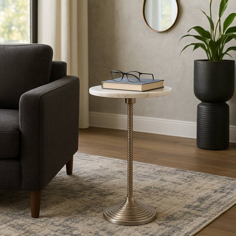 Metal and Stone Accent Table with Aluminum Base - Modern Stylish Side Table for Home Decor