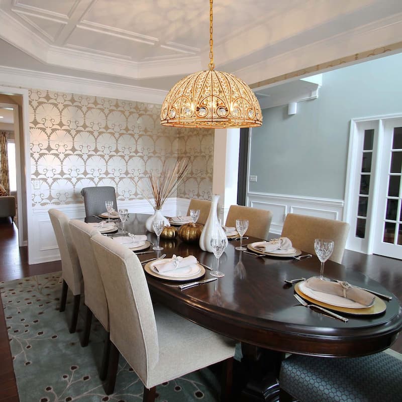 Ennu Retro Antique Sphere Crystal Chandelier Adjustable Dining Room Chandelier - Brass