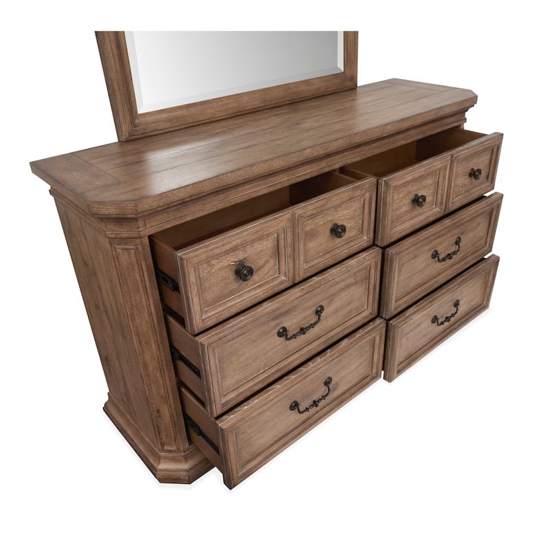 Magnussen Home Adler Court Florentine Walnut Drawer Dresser With Landscape Mirror