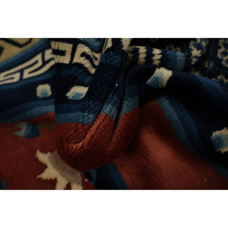 Hand Knotted Oriental 100% Wool Carpet Traditional Medallion Oranges & Rust Art Deco Area Rug - 8' 11'' X 6' 0''