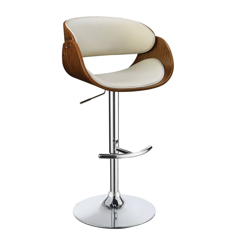 Adjustable Height Swivel Bar Stool with Chrome Base, Wooden Arms, Modern Counter Stool for Kitchen Seating