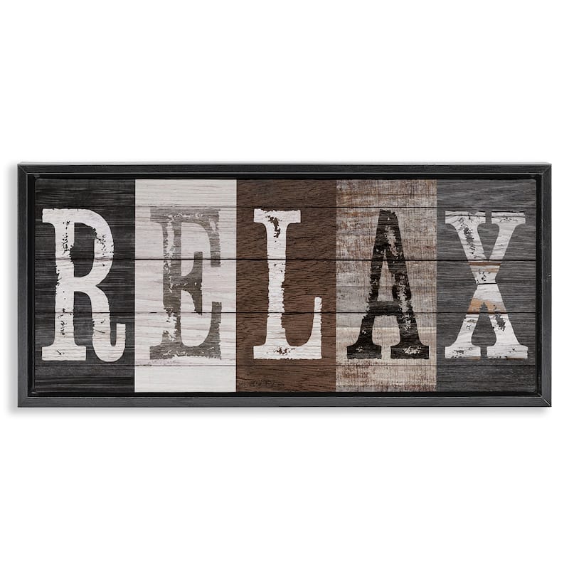 Stupell Rustic Bathroom Relax Letters Framed Floater Canvas Wall Art Design By Susan Arnot - 31 x 14 - Black