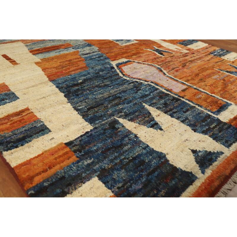 Orange Moroccan Oriental Area Rug Handmade Modern Wool Carpet - 5'9" x 7'8" - 5'9" x 7'8" - Orange