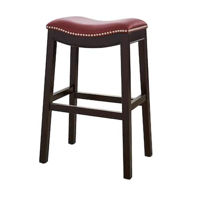 New Ridge Home Goods Julian Barstool With Red Faux Leather Seat