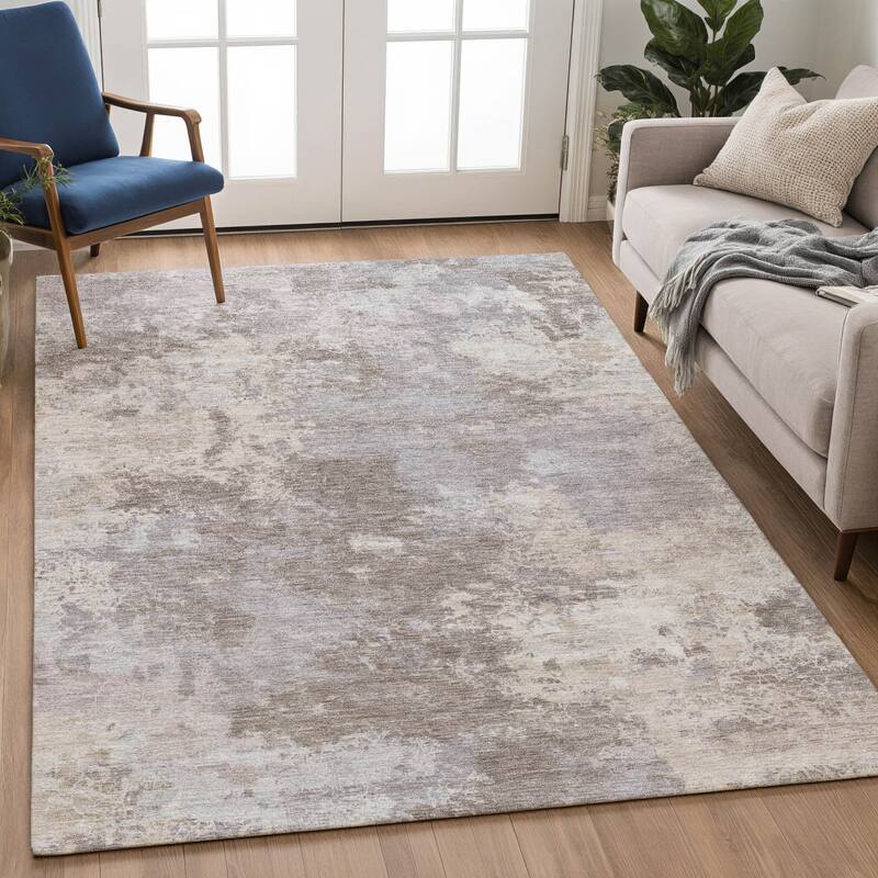 Machine Washable Indoor/ Outdoor Chic Modern Chantille Rug
