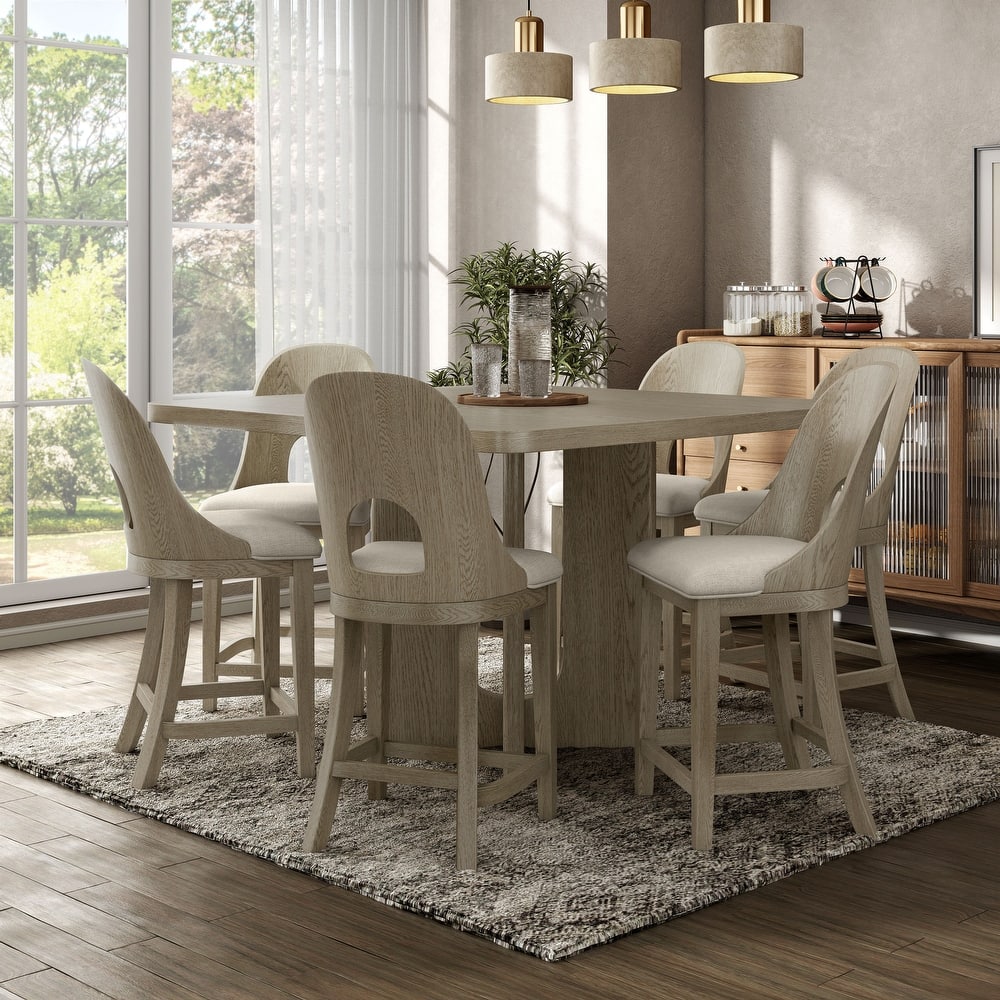 Furniture of America Piez Modern 7-Piece Wood Counter Height Square Dining Set
