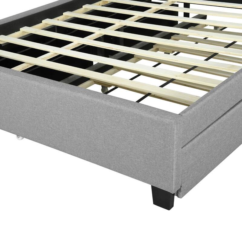 Queen Size Upholstered Bed with Storage Headboard,Platform Bed with Trundle,2 Drawers and Charging Station