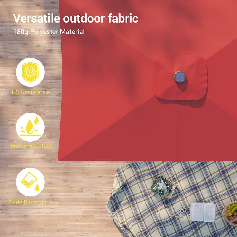 Bonosuki 10 x 6.5ft LED Patio Rectangular Umbrella Outdoor Market Umbrella Aluminium/Steel with Tilt and Crank